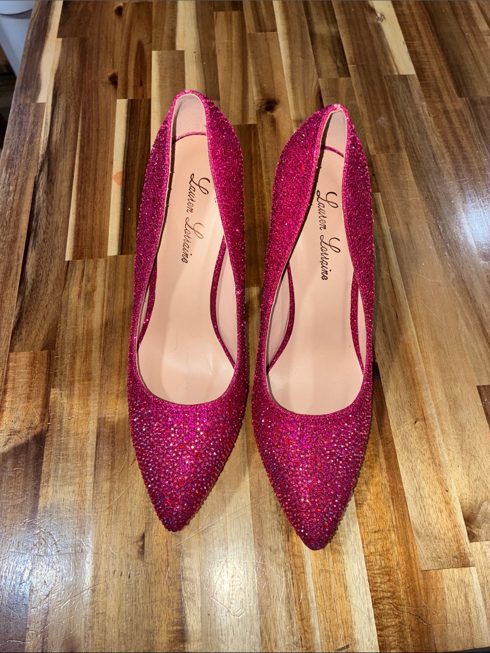 Lauren Lorraine Hot Pink Crystal Pointed-Toe Pumps